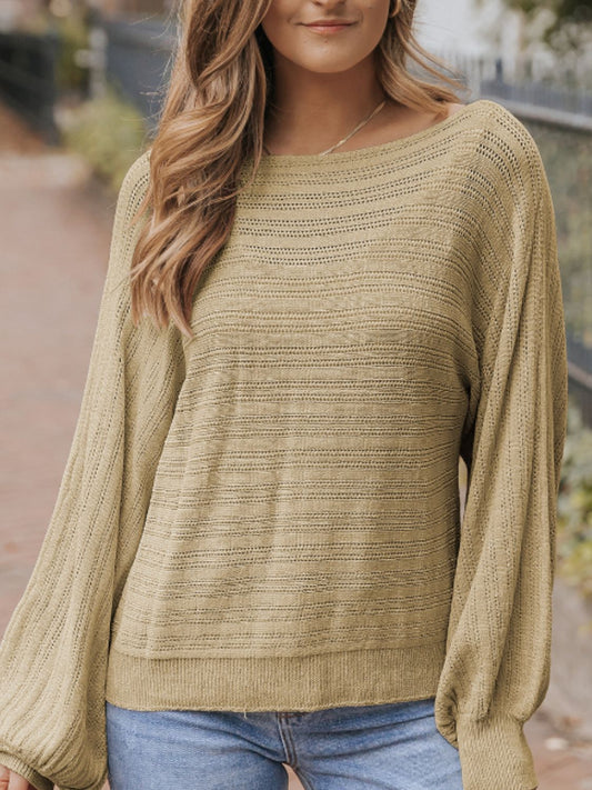 Boat Neck Long Sleeve Knit Top