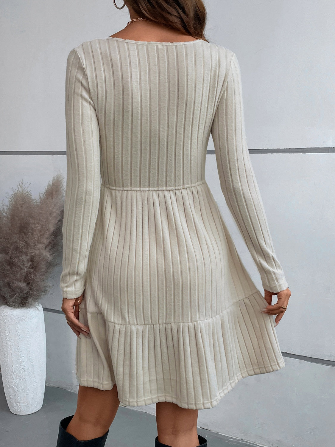 Ruffle Hem Long Sleeve Dress