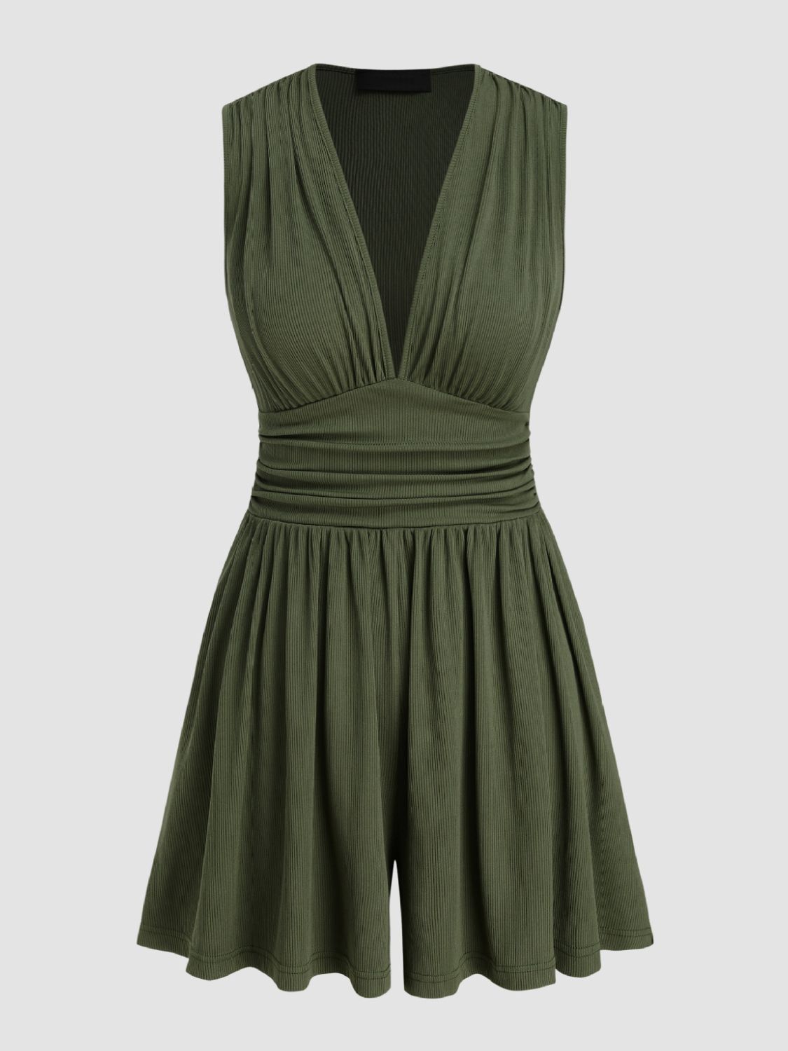 Ruched Plunge Neck Sleeveless Romper