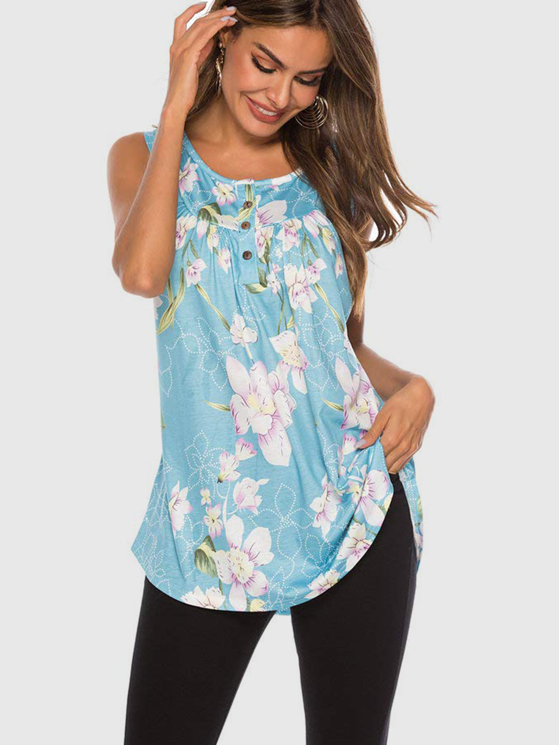 Floral Print Round Neck Tank