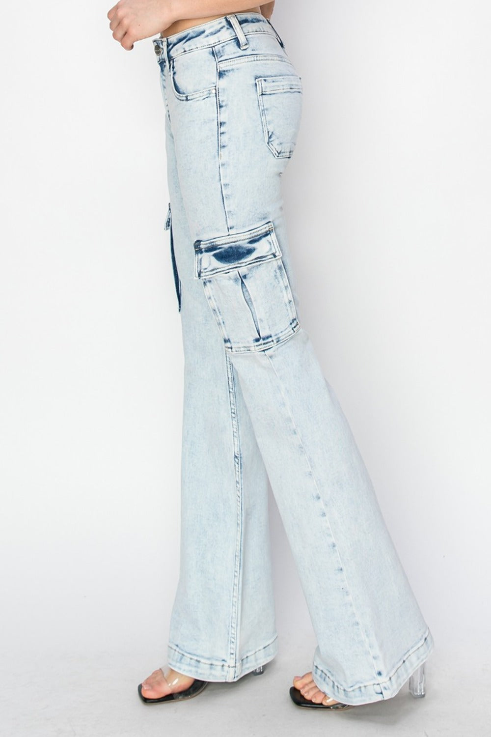 Full Size High Rise Cargo Flare Jeans