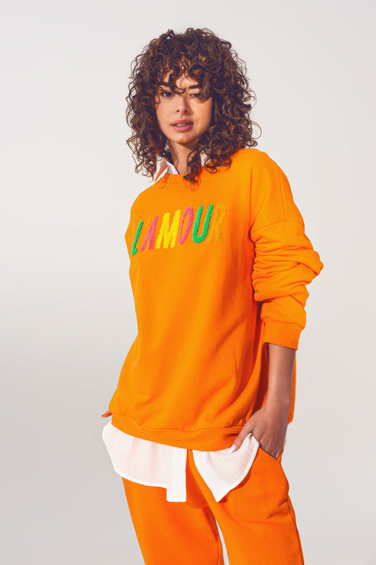 l'Amour Text Sweatshirt in Orange