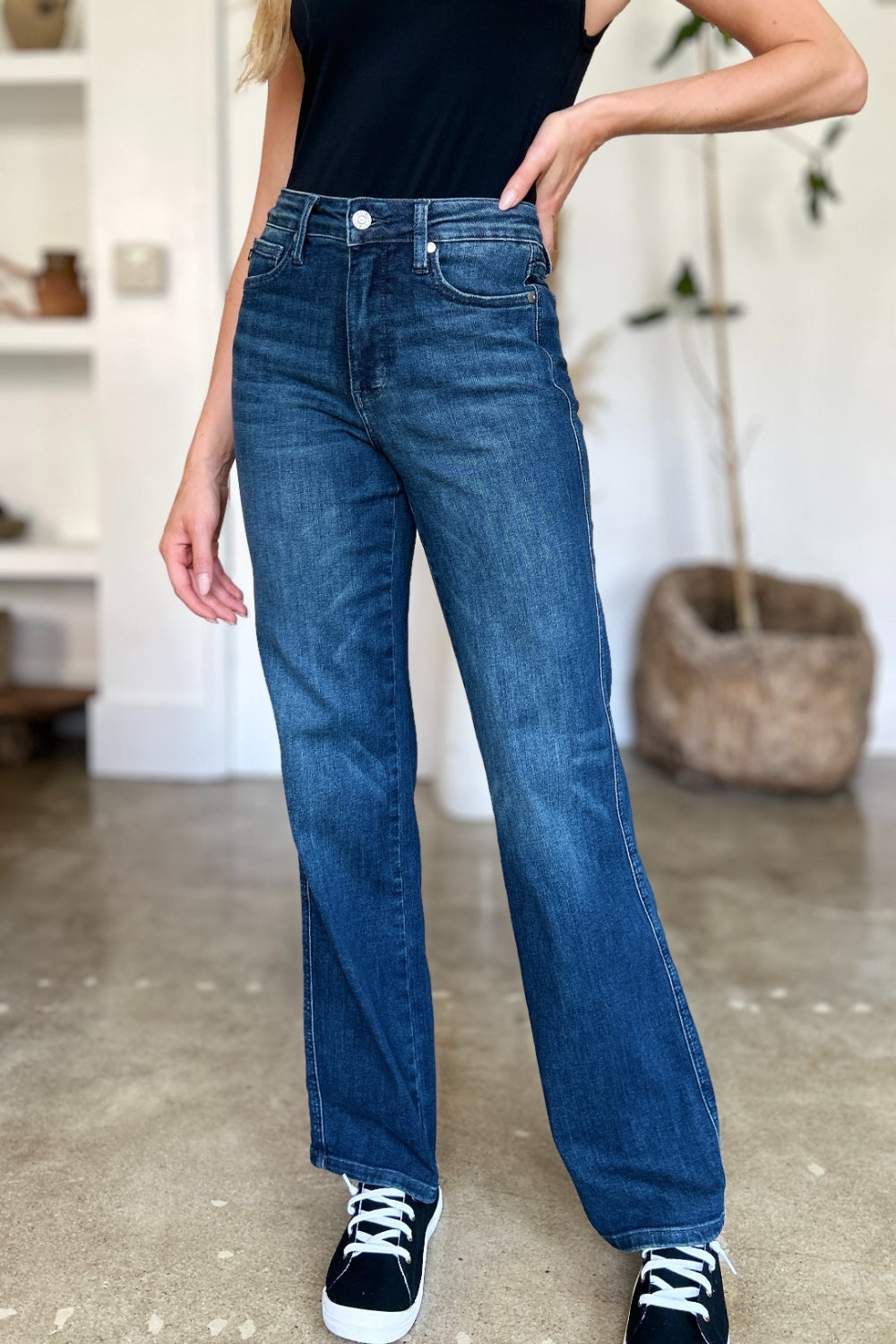 Blue Full Size Tummy Control Straight Jeans